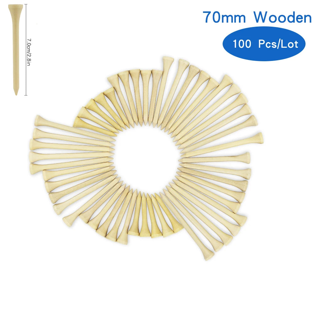 Pack 100 Pcs Golf Tees 4 Sizes Wooden Bamboo Golf Ball Holder Wholesale Golf Accessories Custom Golf Tee Practice Drop Ship