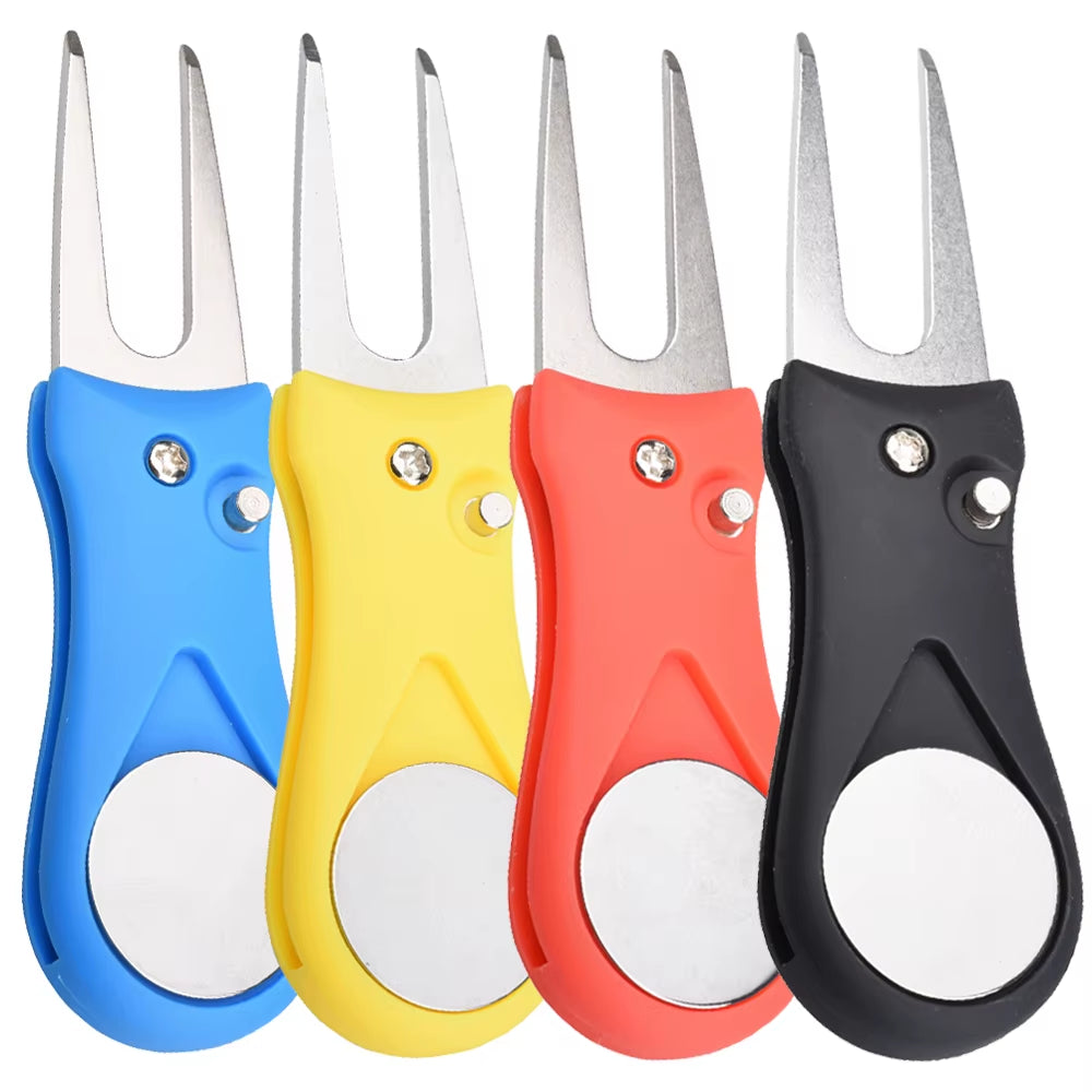 1PCS Foldable Golf Divot Repair Tool with Ball Marker - Switchblade Style Pitch Fork & Groove Cleaner Portable Golf Accessories
