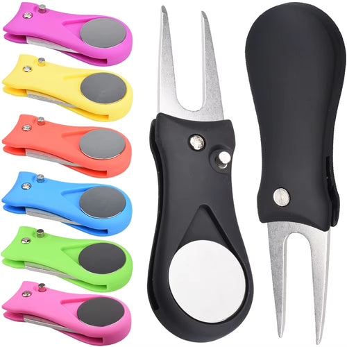 1PCS Foldable Golf Divot Repair Tool with Ball Marker - Switchblade Style Pitch Fork & Groove Cleaner Portable Golf Accessories