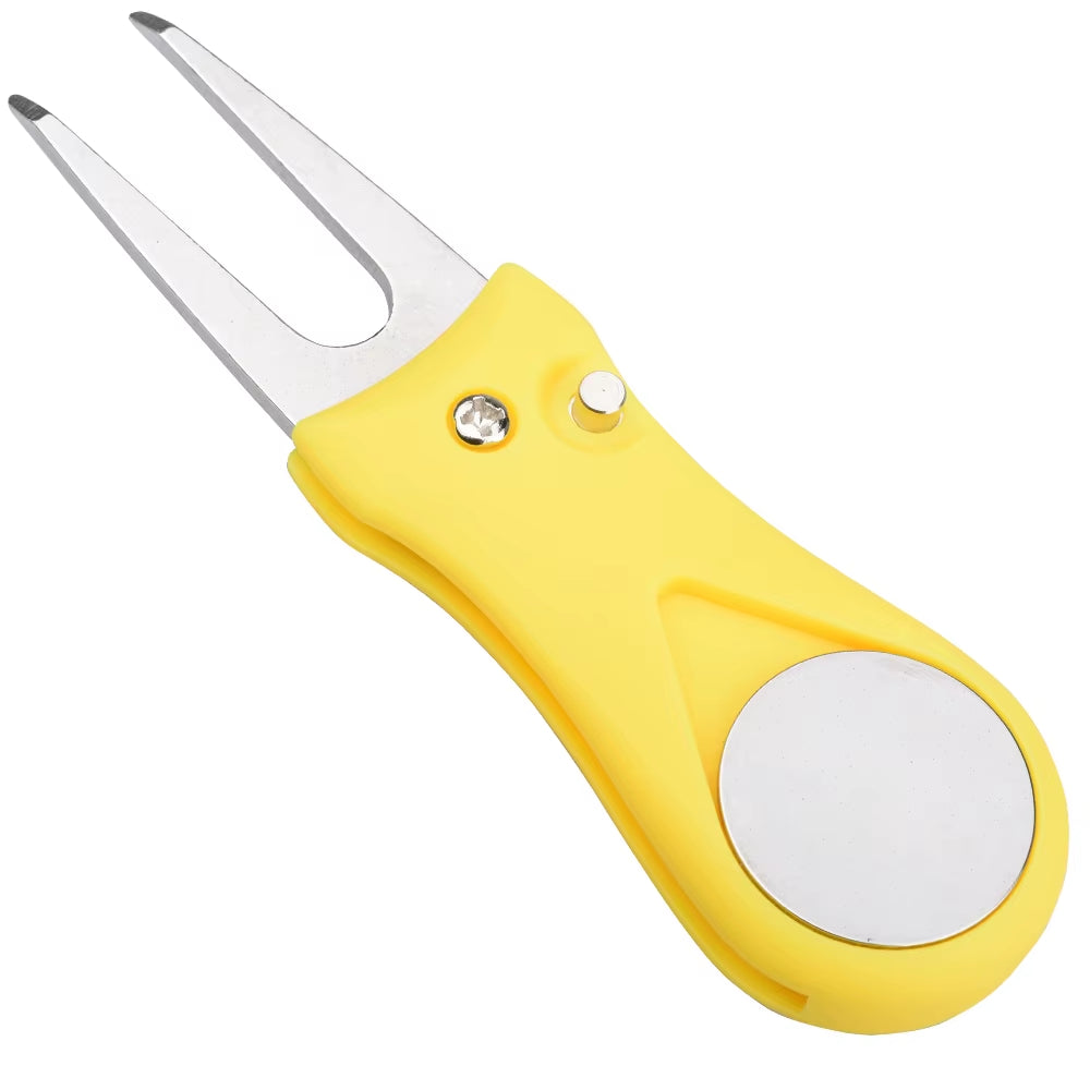 1PCS Foldable Golf Divot Repair Tool with Ball Marker - Switchblade Style Pitch Fork & Groove Cleaner Portable Golf Accessories