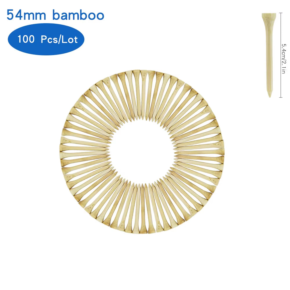 Pack 100 Pcs Golf Tees 4 Sizes Wooden Bamboo Golf Ball Holder Wholesale Golf Accessories Custom Golf Tee Practice Drop Ship