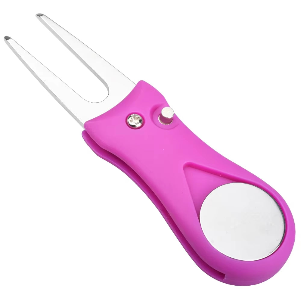 1PCS Foldable Golf Divot Repair Tool with Ball Marker - Switchblade Style Pitch Fork & Groove Cleaner Portable Golf Accessories