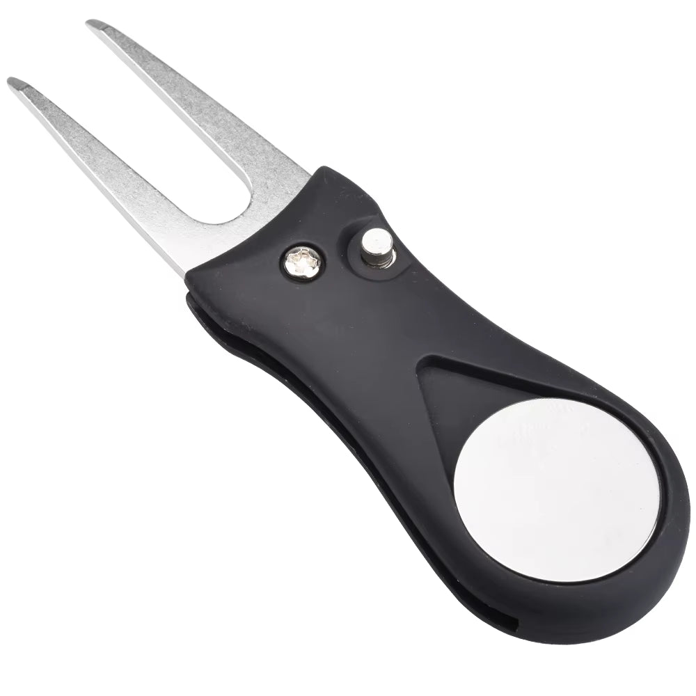 1PCS Foldable Golf Divot Repair Tool with Ball Marker - Switchblade Style Pitch Fork & Groove Cleaner Portable Golf Accessories
