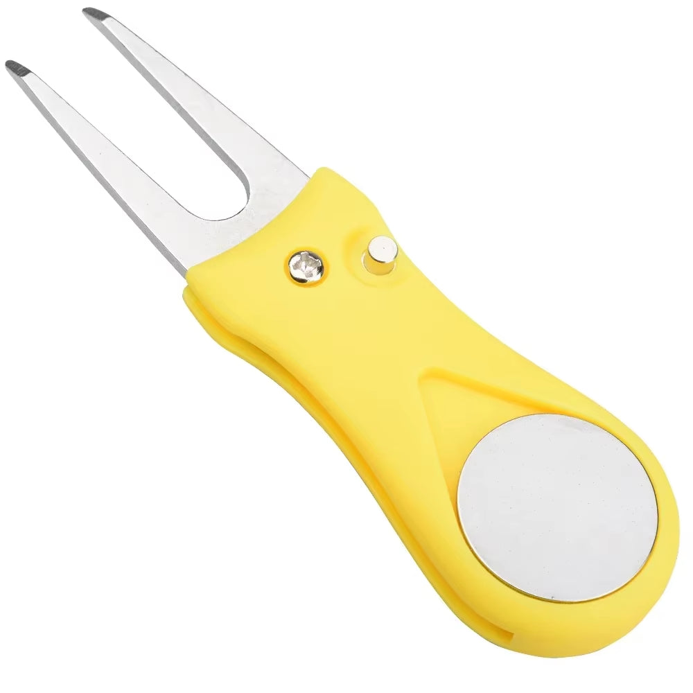 1PCS Foldable Golf Divot Repair Tool with Ball Marker - Switchblade Style Pitch Fork & Groove Cleaner Portable Golf Accessories
