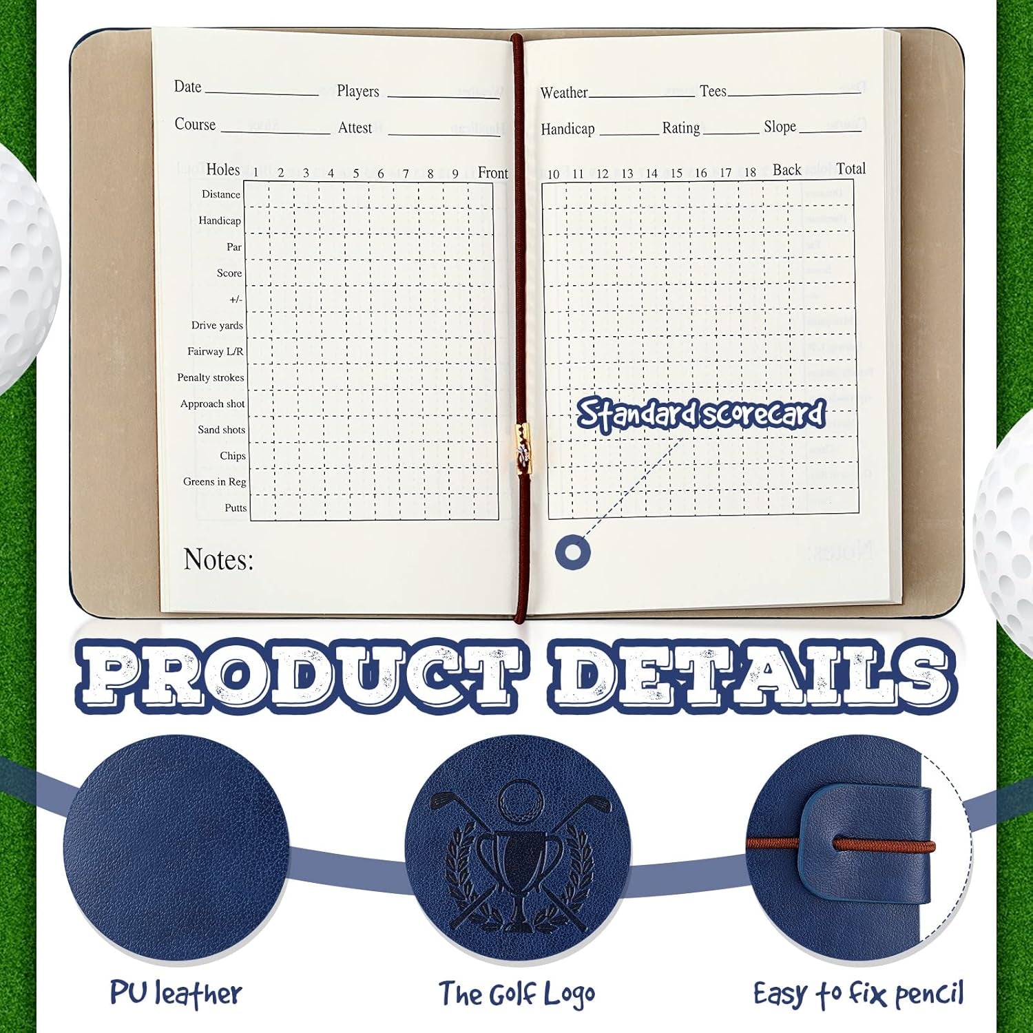 Golf Scorecard Book with Pencil Leather Golf Journal Scorecard Holder Accessorie