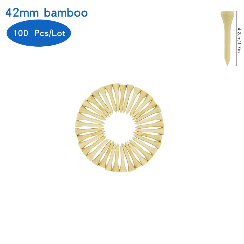 Pack 100 Pcs Golf Tees 4 Sizes Wooden Bamboo Golf Ball Holder Wholesale Golf Accessories Custom Golf Tee Practice Drop Ship