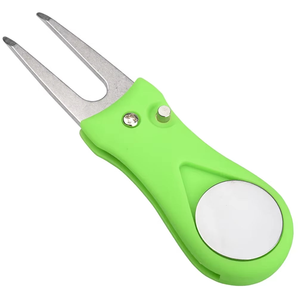 1PCS Foldable Golf Divot Repair Tool with Ball Marker - Switchblade Style Pitch Fork & Groove Cleaner Portable Golf Accessories